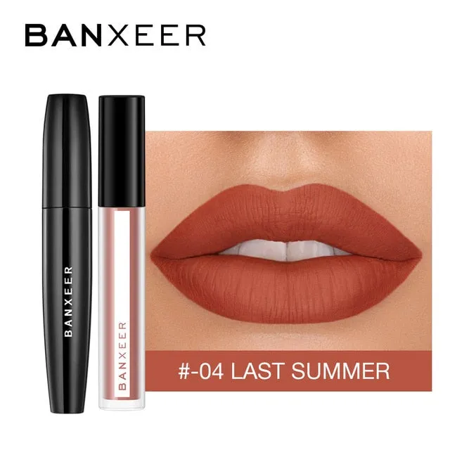 BANXEER Makeup Sets cosmetics 2pcs Lipgloss   Mascara 4D Waterproof Liquid Lipstick  Extension Eyelash Makeup Kits