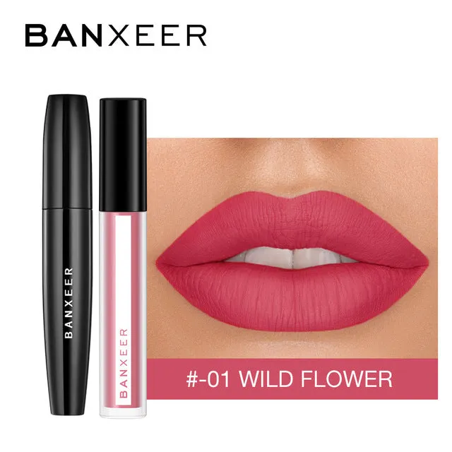 BANXEER Makeup Sets cosmetics 2pcs Lipgloss   Mascara 4D Waterproof Liquid Lipstick  Extension Eyelash Makeup Kits